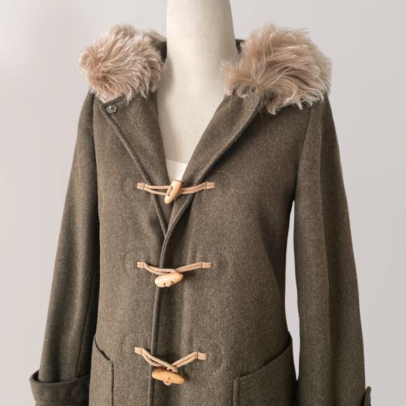 J Crew Wool Duffle Toggle Coat Parka S Shearling Fur Insulated Heritage Green - Picture 8 of 12